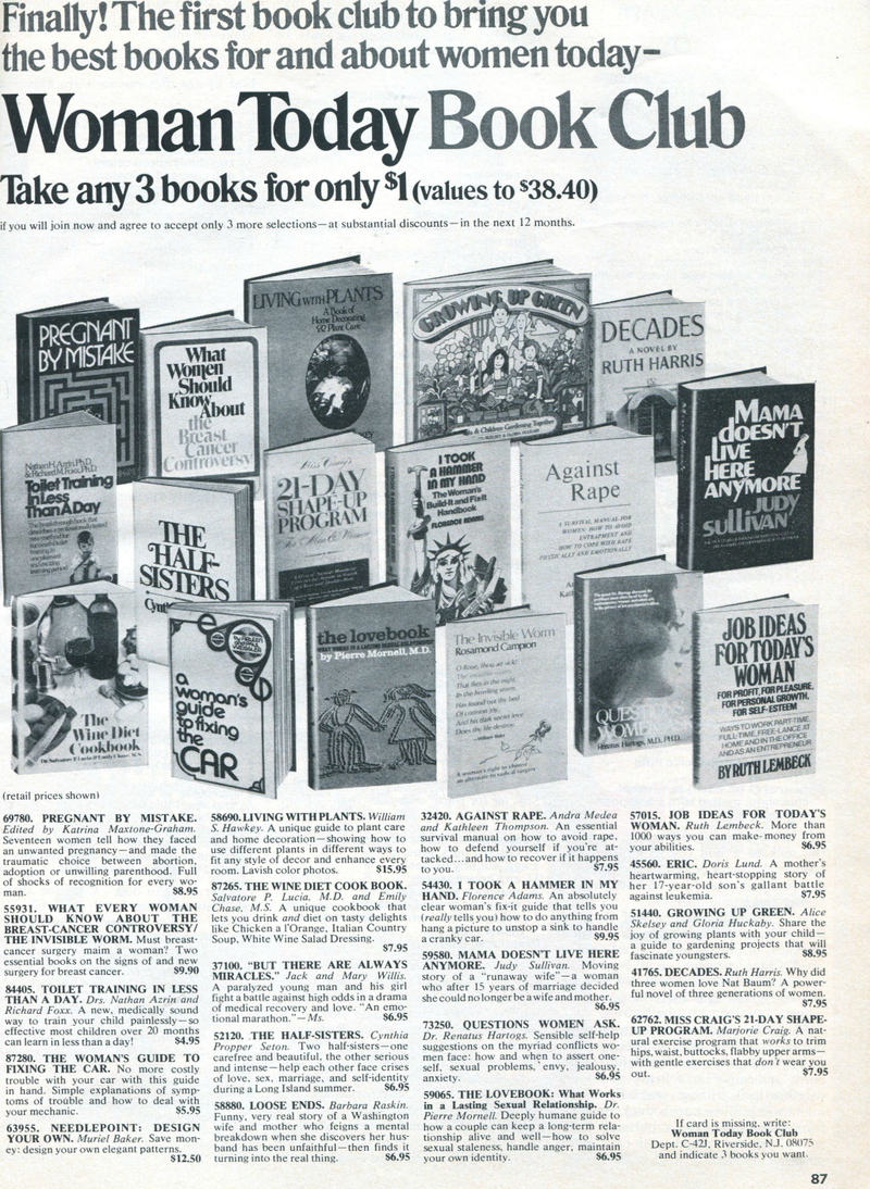 Illustration for article titled Let's All Join This 1975 'Woman Today' Book Club